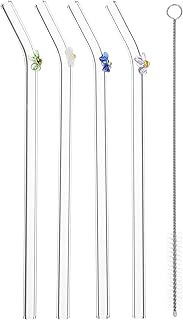 Yardui Lot of 4 reusable glass straws with flowers and cleaning brush, transparent glass straws for juice, coffee, tea.. DIAYTAR NIGERIA brings affordable shopping to your fingertips with reliable delivery in less than 8 days.
