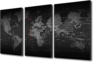 3 pieces of world map wall paintings, house decorations, black and white art impressions, world map panoramic images, wall decoration to be applied to modern interior decoration, sprayed print gallery, illustration packaging (36 \ "lx24 \" H).. Make shopping fun and stress-free with DIAYTAR Nigeria.