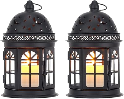 GHY DESIGN LOT OF 2 Decorative lanterns - 8.5 -inch ancient metal suspended metal candle for interior and exterior events, parties and weddings (black).. Discover endless shopping possibilities at DIAYTAR NIGERIA, with budget-friendly prices and reliable delivery.