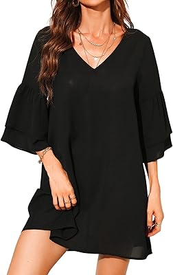 Short dresses with ruffles for women, V -neck and wide sleeves.. Experience the power of choice with DIAYTAR NIGERIA's vast catalog and affordable 5-8 day delivery.