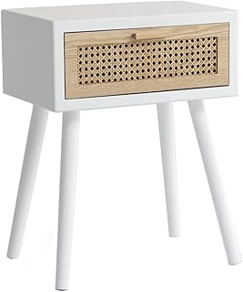 White extra table with oasin drawer, bamboo side table for bedroom, modern auxiliary table with storage and solid wood for the living room, easy to assemble (white).. DIAYTAR NIGERIA: Making online shopping accessible to all Nigerians with our affordable platform.