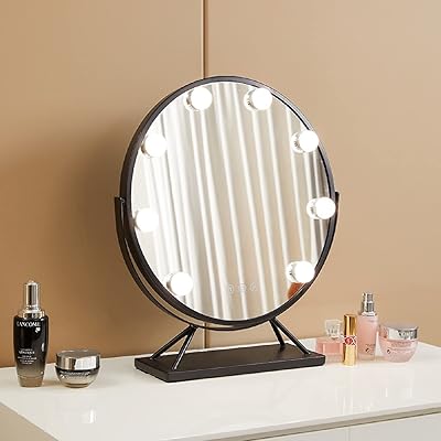 Mason makeup mirror with 360 -degree rotary light and intelligent tactile lights (black).. Experience retail therapy without the financial stress at DIAYTAR NIGERIA's budget-friendly marketplace.