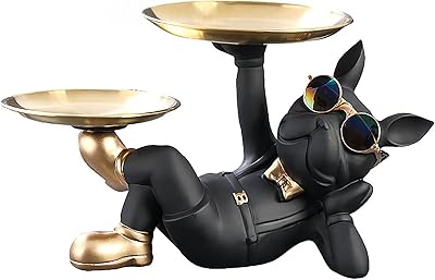 Exquisite black resin dog statue with 2 trays.. DIAYTAR NIGERIA: Where affordability meets variety, with thousands of products delivered in less than 8 days.