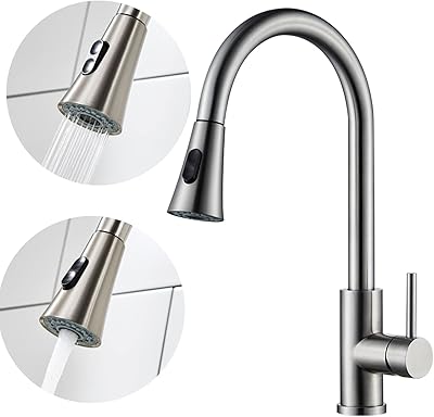 Modern kitchen faucet with extractable sprayer, kitchen sink tap with unique handle, brushed nickel kitchen tap for stainless steel sink.. Discover why DIAYTAR NIGERIA is the smart shopper's choice for affordable products delivered nationwide.