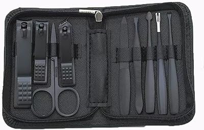 Professional 9-piece professional clipping set, manicure set and professional stainless steel pedicure with tools for removing cuticles in a black leather bag for men and women for house and travel, black.. DIAYTAR NIGERIA: Where affordability meets variety, with thousands of products delivered in less than 8 days.