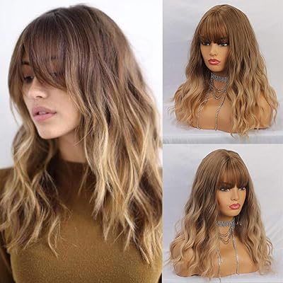 Haircube shadow wigs for white women long shoulder length curled brown synthetic wig with bangs for women for women.. DIAYTAR NIGERIA: Your affordable shopping destination with thousands of products delivered in days.