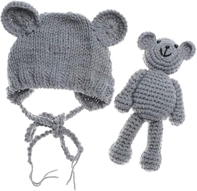Photo session accessories for newborn, Delfino Bear Bonnet with teddy bear, Photography accessories for newborn, knitted photo outfits for boys and girls, gray.. Your everyday shopping solution, DIAYTAR NIGERIA offers variety and value delivered within 8 days.