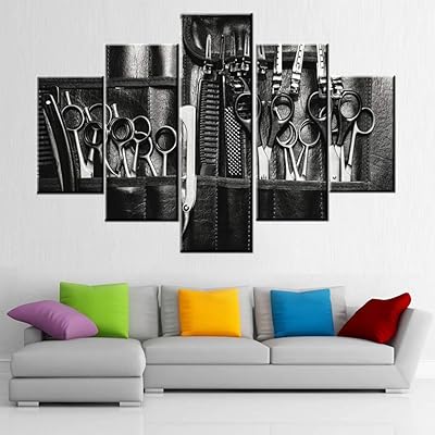 Wall art for hairdressing salon in black and white colors printed on canvas for a modern interior decoration with frame ready to hang (60 "width x 40" in height).. DIAYTAR NIGERIA bridges the gap between desire and affordability with nationwide delivery in under 8 days.