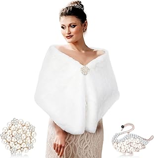 Faux fur shawl for women, faux fur scarf for wedding feast of the 1920s with 2 rhinestones.. DIAYTAR NIGERIA: Your affordable marketplace with reliable 5-8 day shipping across Nigeria.