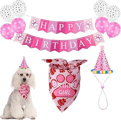Dog birthday bandana, dog birthday hat and ball belt with pretty dog ​​birthday decorations (pink).. Experience hassle-free shopping with DIAYTAR NIGERIA's user-friendly platform and prompt delivery service.