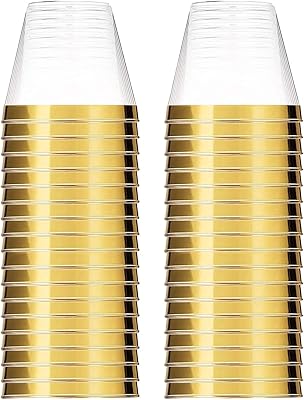 Disposable goblets in golden plastic with glitter, transparent plastic cups for wedding, Thanksgiving, Christmas, 30 pieces 9 oz (gold).. Shop like never before with DIAYTAR NIGERIA's comprehensive marketplace and budget-friendly shipping.
