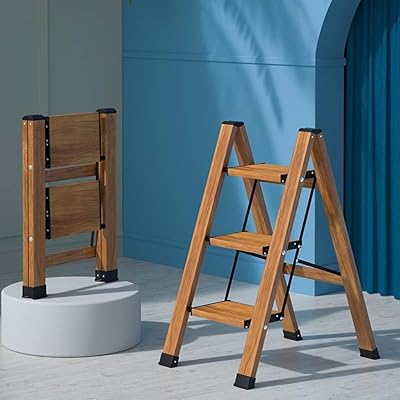 Portable folding scale in Yamda aluminum, simple scale in front of wood grain design of 2 to 3 steps with wide pedals (3 steps).. Shop across boundaries with DIAYTAR NIGERIA's comprehensive catalog delivered nationwide at budget rates.