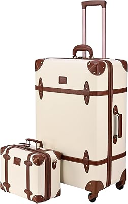 Classic travel bag in two parts with TSA padlock and casters, leather travel bag for women and men, tote bag with handbag, contrasting color design, 14 inches + 28 inches, white, vintage.. Your comprehensive marketplace awaits at DIAYTAR NIGERIA with affordable prices and reliable delivery times.
