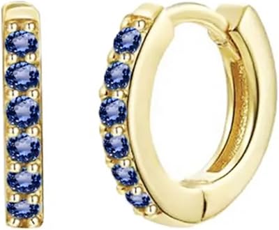 Gold filled 14 carats | Small Creole Sterling 925 silver earrings with Sapphire stone, 11 mm size, sterling silver, precious stone.. One platform, endless products — welcome to DIAYTAR Nigeria.