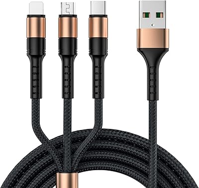 Universal loading cable 3 in 1 Helpberry covered with 4 -foot nylon, 5 -amp fast USB cable compatible with iPhone/Samsung Galaxy/Huawei/iPad and Plus.. Shop with confidence on DIAYTAR Nigeria — quality products and timely delivery.