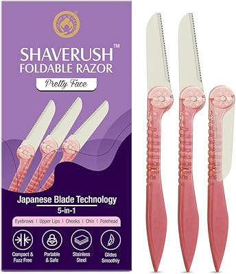 Mom & World Shave Rush - Magnificent folding razors for women, Instant hair removal with Japanese blade technology, 5 in 1 - For eyebrows, upper lips, chin, forehead and bikini line - Lot of 3.. One platform, endless products — welcome to DIAYTAR Nigeria.