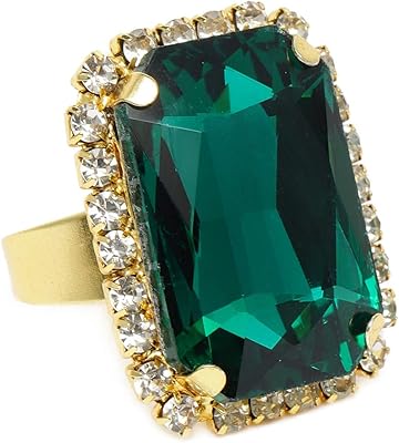 Adjustable ring with a modern design encrusted with a scintillating green crystal stone for women's holidays by Zaveri Pearls - ZPFK10009 model, metal, artificial stones.. With DIAYTAR Nigeria, shopping online is easy, affordable, and fast.