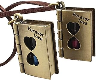 Long chain pendant necklace for lovers with love book outdoors and hourglass inside, suitable for shirts.. DIAYTAR NIGERIA: Your partner in affordable online shopping with dependable delivery within 8 days.