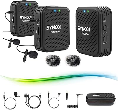 Synco G1 (A2) Microphone-CRAVATE System Wireless 2.4 GHz with 1 receiver, 2 transmitters and 2 external LAV-MIC microphones compatible with smartphone, laptop, digital reflex, tablet, camcorder, recorder.. Experience the ease of modern shopping with DIAYTAR NIGERIA's comprehensive platform and quick delivery.