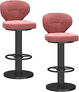 Set of 2 velvet bar stools, mechanical rotary lifting bar stool, daring black feet and high-top back-fledged chair, for cafes, dining room chair (size: 65-80 cm, color: pink).. Shop smart, shop DIAYTAR - Nigeria's most affordable e-commerce platform with nationwide delivery.