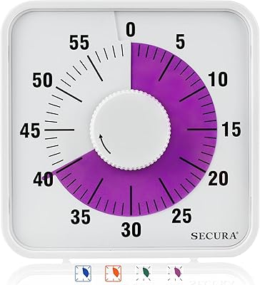 Visual timer Secura of 7.5 inch, large Visual count account of 60 minutes for children and adults, a sustainable mechanical time management tool (Violet).. The smarter way to shop online in Nigeria is through DIAYTAR Nigeria.