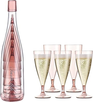 Plastic glasses and champagne lenses, reusable portable wall glasses with storage bottle. Perfect for the picnic, the holidays, the campsite and the meetings (batch of 5, pink pink).. DIAYTAR NIGERIA: Connecting Nigerians with affordable products through our expansive e-commerce platform.