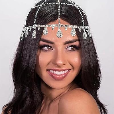 Hat head chain in ottawa rhinestones, bridal headgear, silver crystal strips, jewelry chain with water pompom, Boho festival cosplay suit, glitter head accessories.. DIAYTAR NIGERIA stands as your affordable shopping ally with nationwide delivery in just 5-8 days.