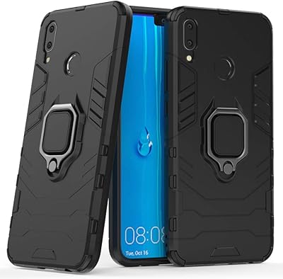 Rigid antichoc protection shell with metal ring and crutch compatible with Huawei Y9 (2019) (works with car magnetic support), durable double layer shell for Huawei Y9 2019, Huawei Enjoy 9 (black).. Your digital shopping destination, DIAYTAR NIGERIA combines variety with affordability and quick delivery.