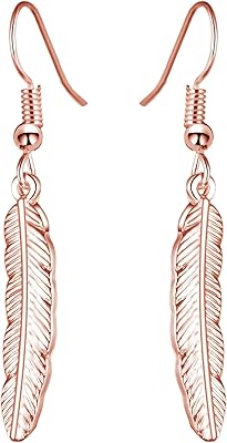 Rose gold feathered earrings, pink gold plated, without stones.. DIAYTAR NIGERIA: Your affordable shopping destination with thousands of products delivered in days.