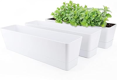 Window planks, 3 pieces 16 "x 3.5", large aromatic herbs planters with succulent rectangular plastic interior tray and porch interior flowers, desk, garden, exterior, window edge (white).. DIAYTAR NIGERIA brings the market to your fingertips with affordable prices and swift delivery services.