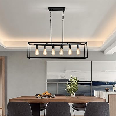 Rectangular chandelier JARORM 6 Lights in black metal, Industrial cage ceiling light with modern linear design for dining room (bulbs not included).. Your one-click solution to affordable shopping, DIAYTAR NIGERIA delivers quality products nationwide.