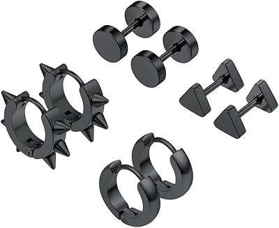 Set of cool earrings for men gold/black/stainless stainless steel Small triangle ear nails 3 pairs 4 pairs fashion jewelry for women.. Experience shopping without compromise at DIAYTAR NIGERIA, with vast selection and quick delivery.