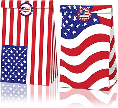 Package of 12 gift bags of July 4 with American flag, paper bags for July 4 celebration, decor of the Memorial Day, Bleu White White Red Party supplies, Fête Decorations.. DIAYTAR NIGERIA: Where every shopping need is met with affordable prices and reliable 5-8 day delivery.