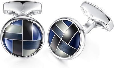 Round cufflinks in Honey Bear blue shell - stainless steel for men's shirt, wedding business gift, stainless steel.. Your digital shopping companion, DIAYTAR NIGERIA offers unmatched value with nationwide shipping.
