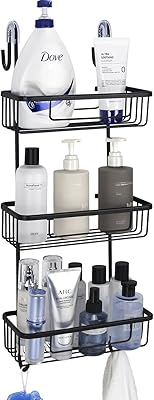 Dewey shower support on door, aluminum hanging shower shelf, anti -rust shampoo support with hooks, 3 -level bathroom shelf with suction cups (black).. A world of products at your fingertips — thanks to DIAYTAR Nigeria.