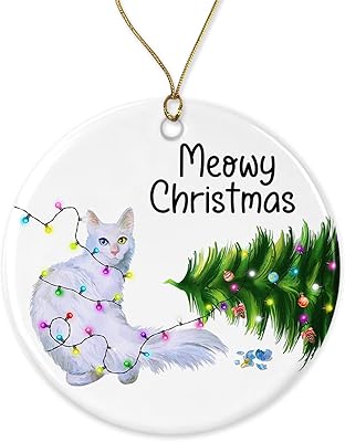Christmas ornament in the shape of Angora Turkish cat - fun chat ornament - cute Turkish Angora cat ornament - Christmas ornament for cat lovers printed on both sides.. No stress, just speed — DIAYTAR Nigeria ships in days.