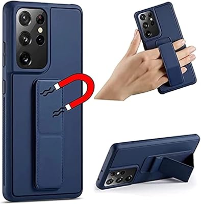 Leather case with rear crutch with magnetic support and handle for Samsung Galaxy S21 Ultra (blue).. DIAYTAR NIGERIA: Connecting Nigerians with affordable products through our expansive e-commerce platform.