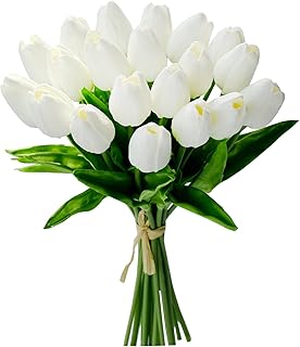 Mandez 20pcs Artificial Tulips in white silk pure 13.5 "in a decoration set for the house, the kitchen and the wedding.. DIAYTAR NIGERIA: Where affordability meets variety, with thousands of products delivered in less than 8 days.