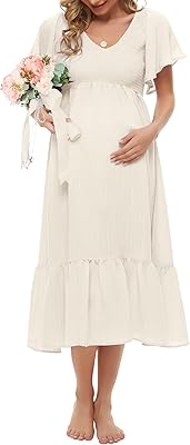Kim s Boho Flutter Maternity Dress with Short Sleeve (S-2XL)/Mid-Long Dresses relaxed with V-neck.. Experience the ease of modern shopping with DIAYTAR NIGERIA's vast selection and quick delivery service.