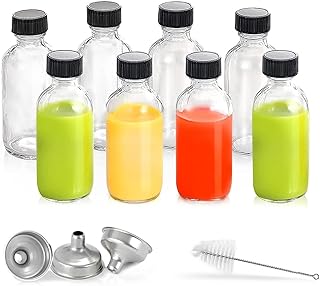 Package of 6 mini transparent bottles of 2 oz, Boston round sample bottles with lids, pens distributing bottles for dosages, juice, oils and liquids, mini travel bottle, without leak, with 3 funnels and 1 brush.. Thousands of items, all priced just right — shop DIAYTAR Nigeria today.