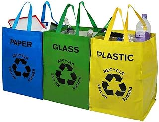 Set of 3 multicolored and reusable 53 -liter multicolored and reusable recycling bags, with separate handfuls and accessories, household and recycling bags for glass and plastic paper.. DIAYTAR NIGERIA: Nigeria's answer to affordable online shopping with reliable 5-8 day delivery guarantee.