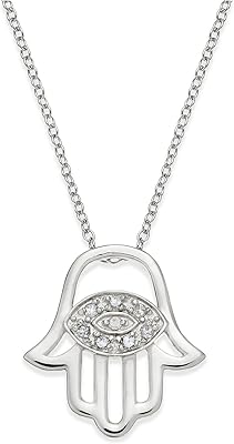 Hamsa pendant necklace in Sterling Silver and 18 -inch MACY's diamonds for women.. DIAYTAR NIGERIA makes online shopping accessible to all with budget-friendly prices and reliable delivery.