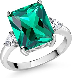 3 -stones of Moissanite Ring created in Sterling 925 silver, emerald size, green emerald and white emerald (5.80 carats in total, available in sizes 5, 6, 7, 8, 9).. DIAYTAR NIGERIA makes online shopping accessible to all with budget-friendly prices and reliable delivery.
