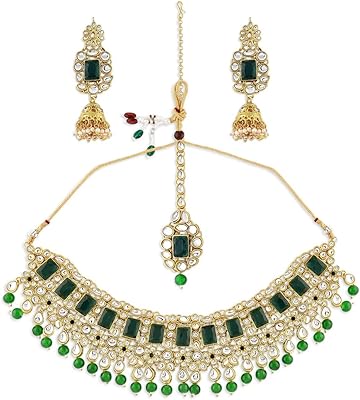 Zaveri pearl jewelry set for women (green) (ZPFK8686), metal, kundan and pearls.. Affordable convenience is here — shop DIAYTAR Nigeria today.