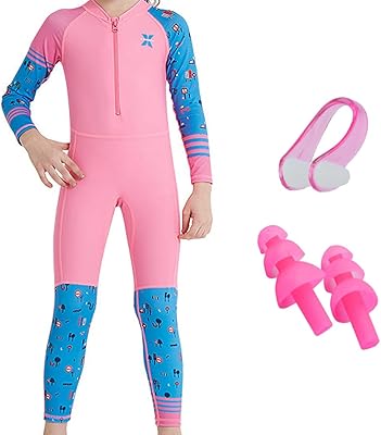 Refq sunbathing swimsuit with long sleeves/short for children + ear cap + pliers-nose, pink, 110-128.. DIAYTAR NIGERIA: Where quality products become affordable with our nationwide shipping service.
