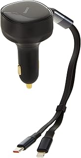 Retractable car charger Baseus 30 W 2-in-1 with Type-C and Lightning cable, black.. DIAYTAR NIGERIA: Connecting Nigerians with affordable products through our expansive e-commerce platform.