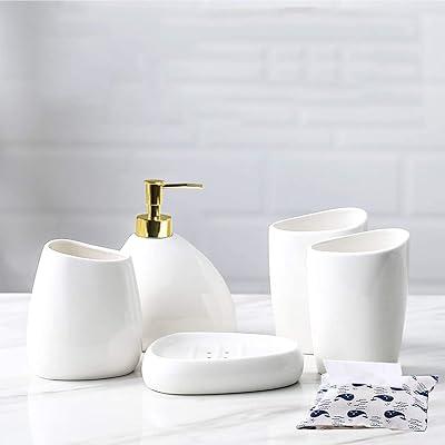Complete set of white bathroom accessories, set of 5-room ceramic bathroom sink-Bathroom soap distributor and toothbrberry holder, 2 cups and shopping racks (classic white).. Discover thousands of products on DIAYTAR Nigeria — from fashion and electronics to home goods. We guarantee quick delivery and competitive pricing across the board.