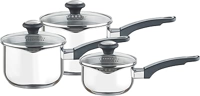 Prestige stainless steel kitchen battery 14, 16 and 18 cm - Induction kitchen battery with glass filter cover and versatile edges, dishwasher, oven pass, durable kitchen battery.. DIAYTAR NIGERIA: Where quality products become affordable with our nationwide shipping service.