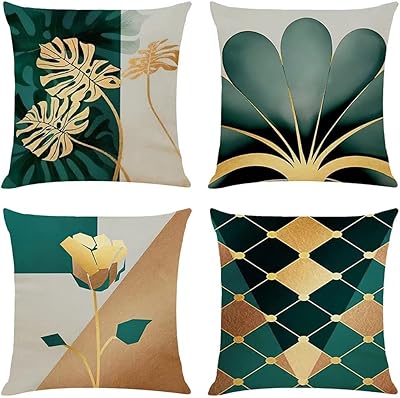 Decorative cushion covers 4 rooms 45 x 45 Gold and Sarcelle pattern.. DIAYTAR NIGERIA brings affordable shopping to your fingertips with reliable delivery in less than 8 days.