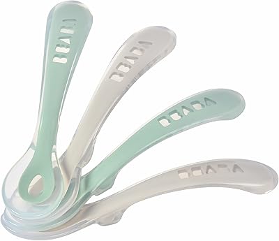 Biaba - Silicone spoon for babies and toddlers - Lot of 4 - Stage 2 - Flexible - Round point - Comfortable socket - Velvet/Green Green Gray.. Discover a world of affordable shopping with DIAYTAR NIGERIA's vast marketplace delivered to you in days.